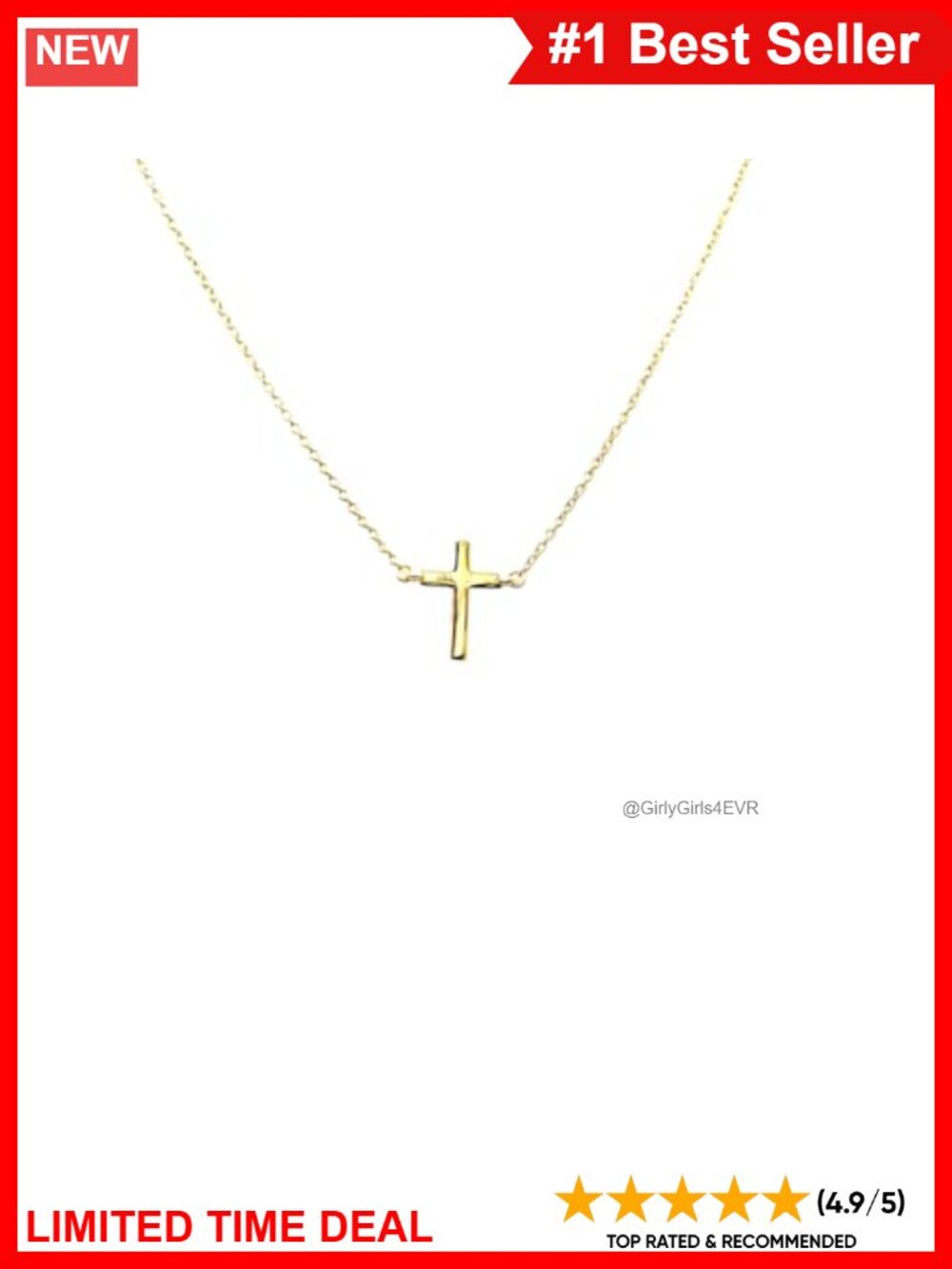 14K Yellow Gold Dainty Cross Necklace 18" Chain for Women Gift for Her